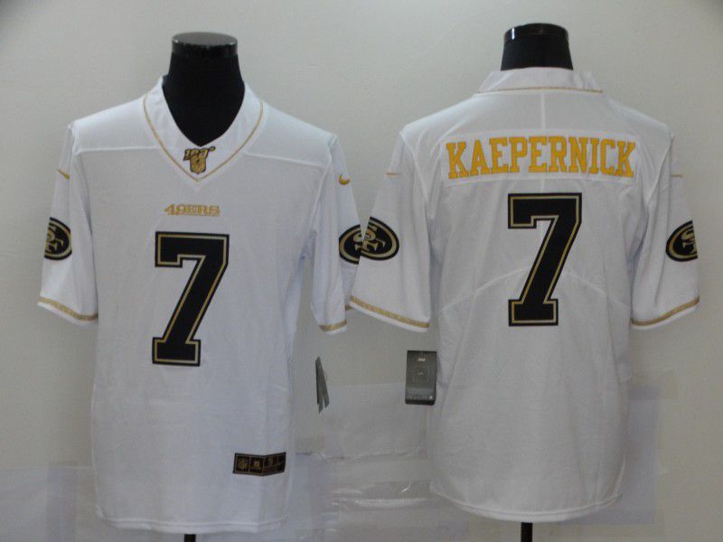 Men San Francisco 49ers 7 Kaepernick White Retro gold lettering Nike NFL Jersey